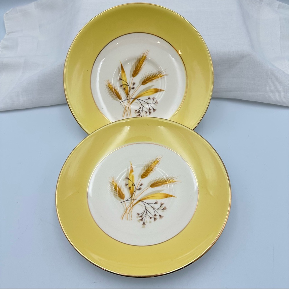 Set Of 2 Century Service Autumn Gold 6” Saucers Vintage Gold Trim 1950s